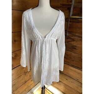 Melissa Odabash Coverup Med White Beaded Embroidered Asymmetrical Bell Sleeves